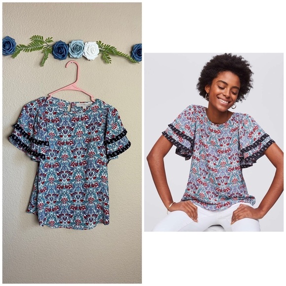 Ruffle Flutter Sleeve Top Red Pink Blue Purple Green White - Picture 11 of 11